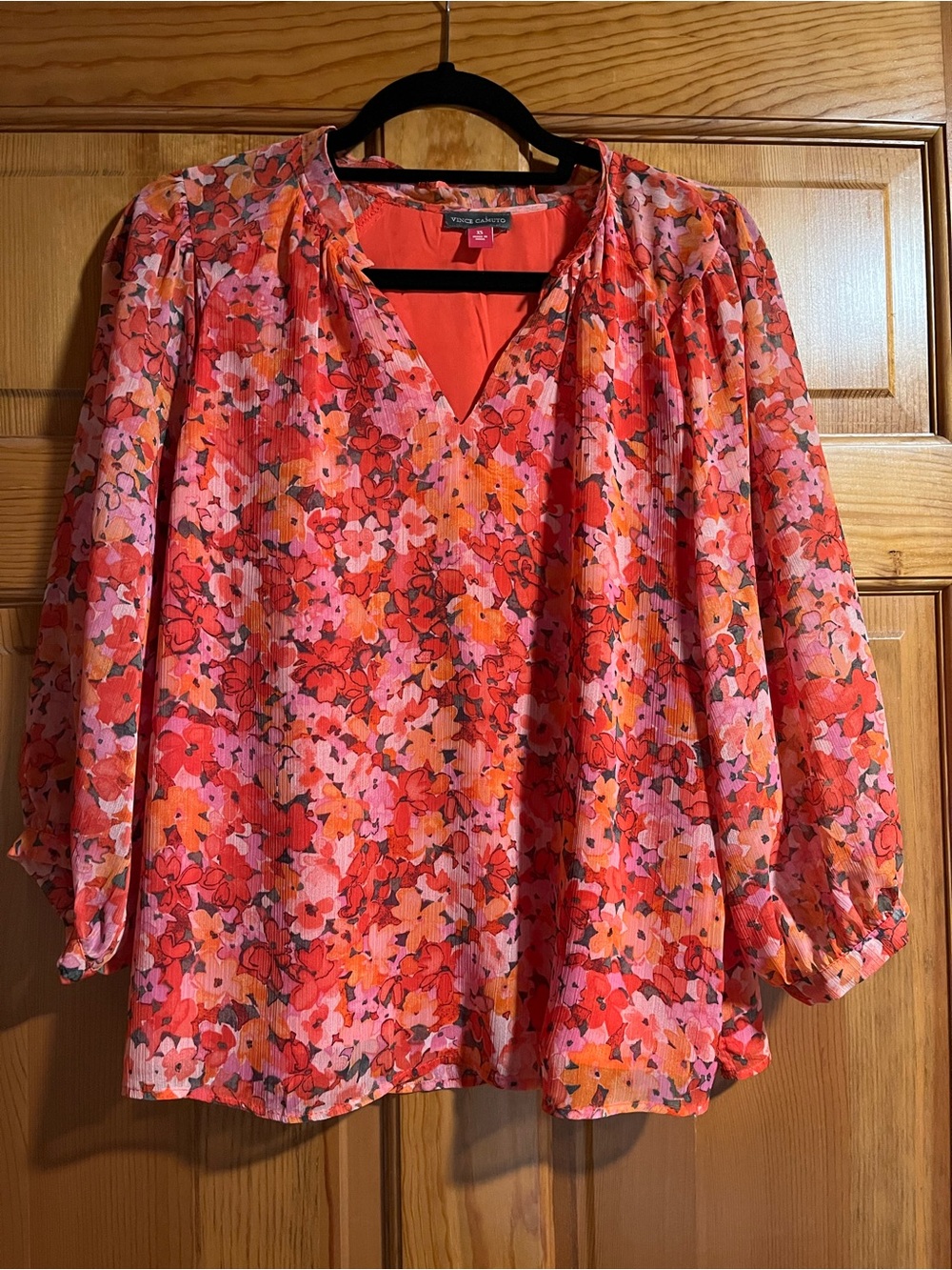 Vince Camuto Floral Blouse XS Tulip Red Pink Orange NWT Nordstrom
